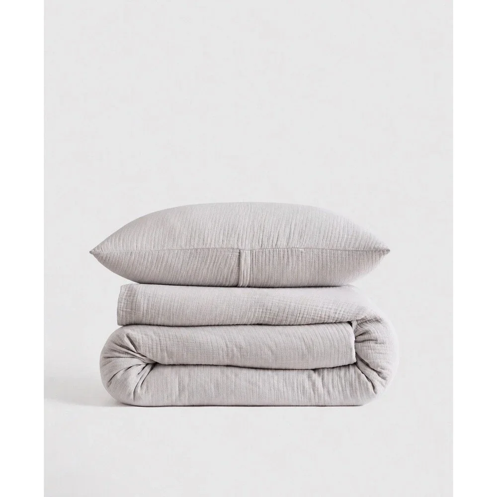Quince Organic Airy Cotton Gauze Duvet Cover Set Twin Light Gray NEW